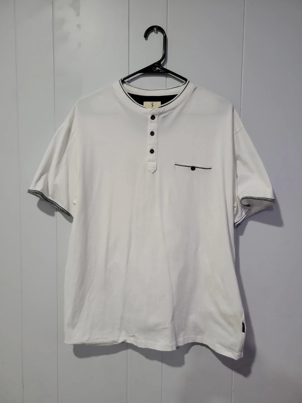Men's White Short-Sleeve Henley with Contrast Trim